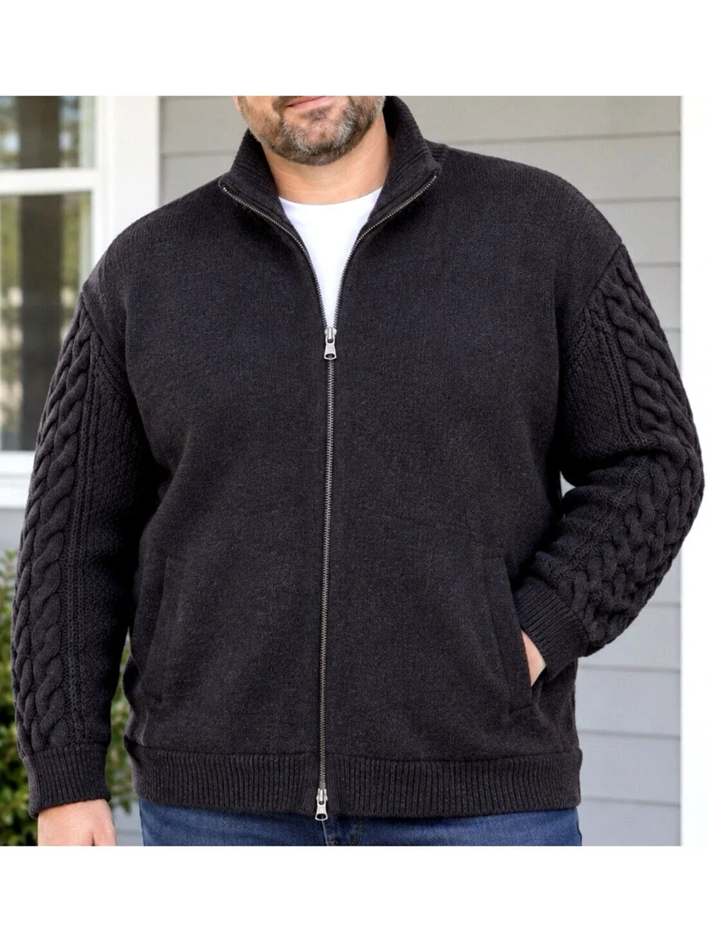 Banana Republic Men's XXL Brown Italian Wool Blend Full Zip Sweater Knit Jacket